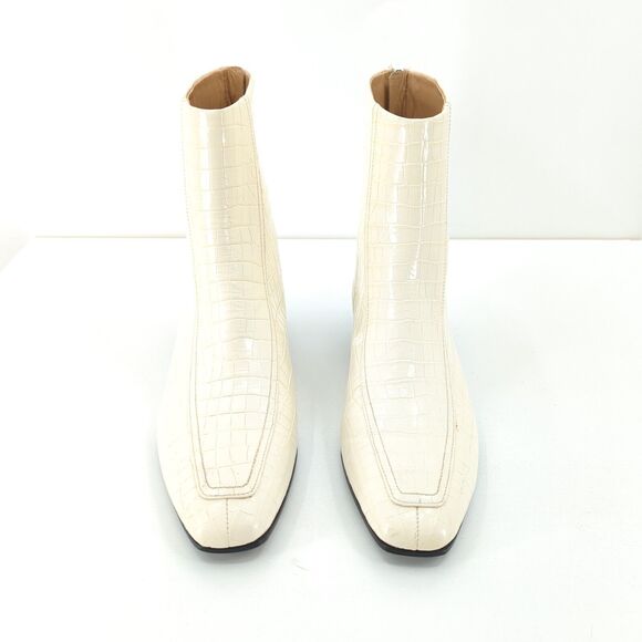 Aeyde Women 36 6 Amelia Boots Ecru Cream White Croc Embossed Leather Square Toe - Picture 4 of 10